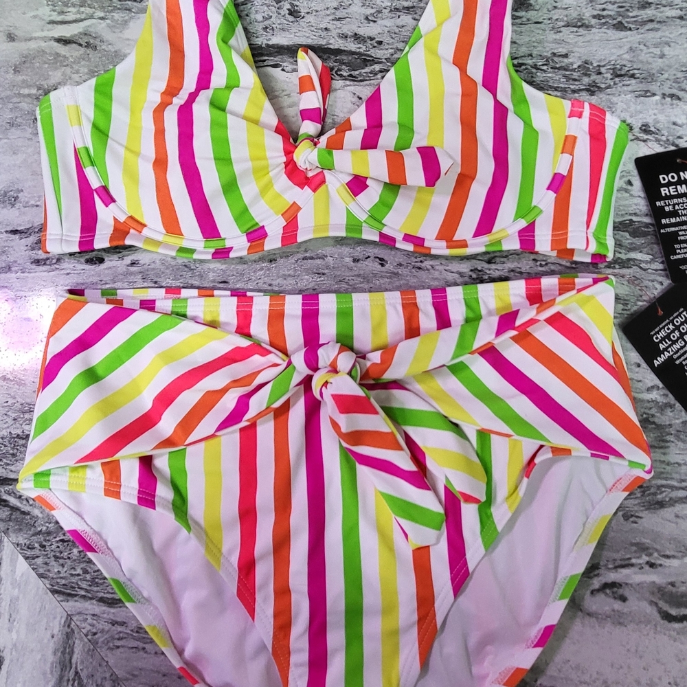 Women's Striped Colorful Bikini Swim 16 Underwire